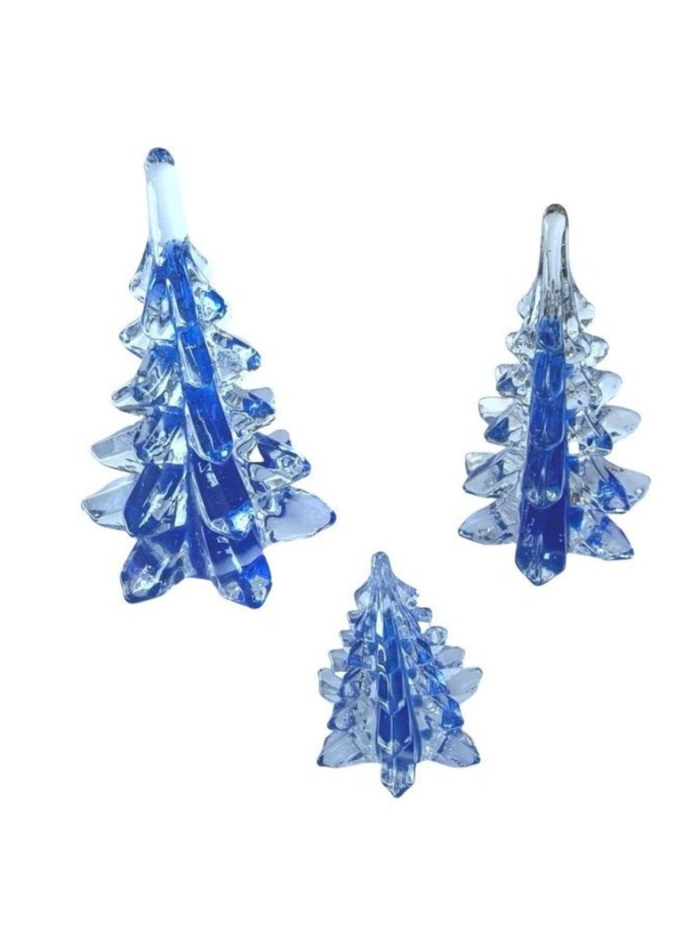 Blue Clear Glass Christmas Trees Figurines Design For Holiday Decor